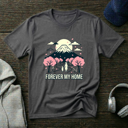 Forever My Home T-Shirt — Mountain & Cherry Blossom Graphic