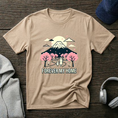 Forever My Home T-Shirt — Mountain & Cherry Blossom Graphic