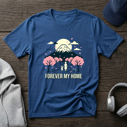 Forever My Home T-Shirt — Mountain & Cherry Blossom Graphic