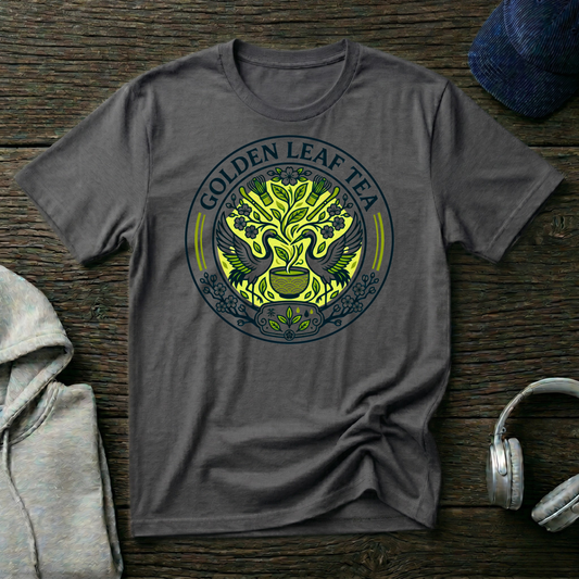 Golden Leaf Tea T-Shirt — Vintage Botanical Tea Logo Tee