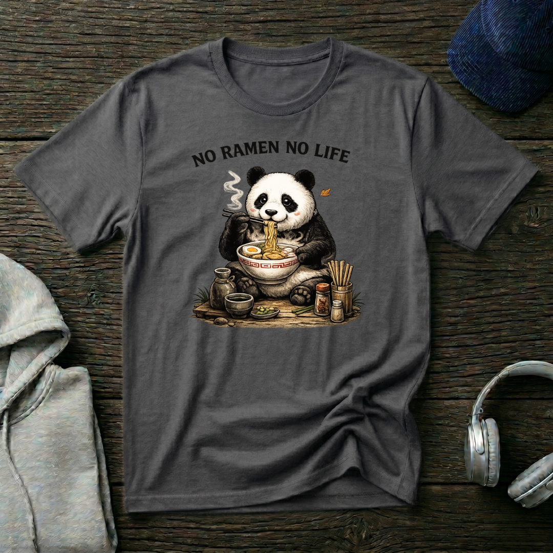 “Funny Panda Ramen T-Shirt – Japanese Food Lover Graphic Tee, Cute Anime Style Streetwear, ‘No Ramen No Life’ Shirt”