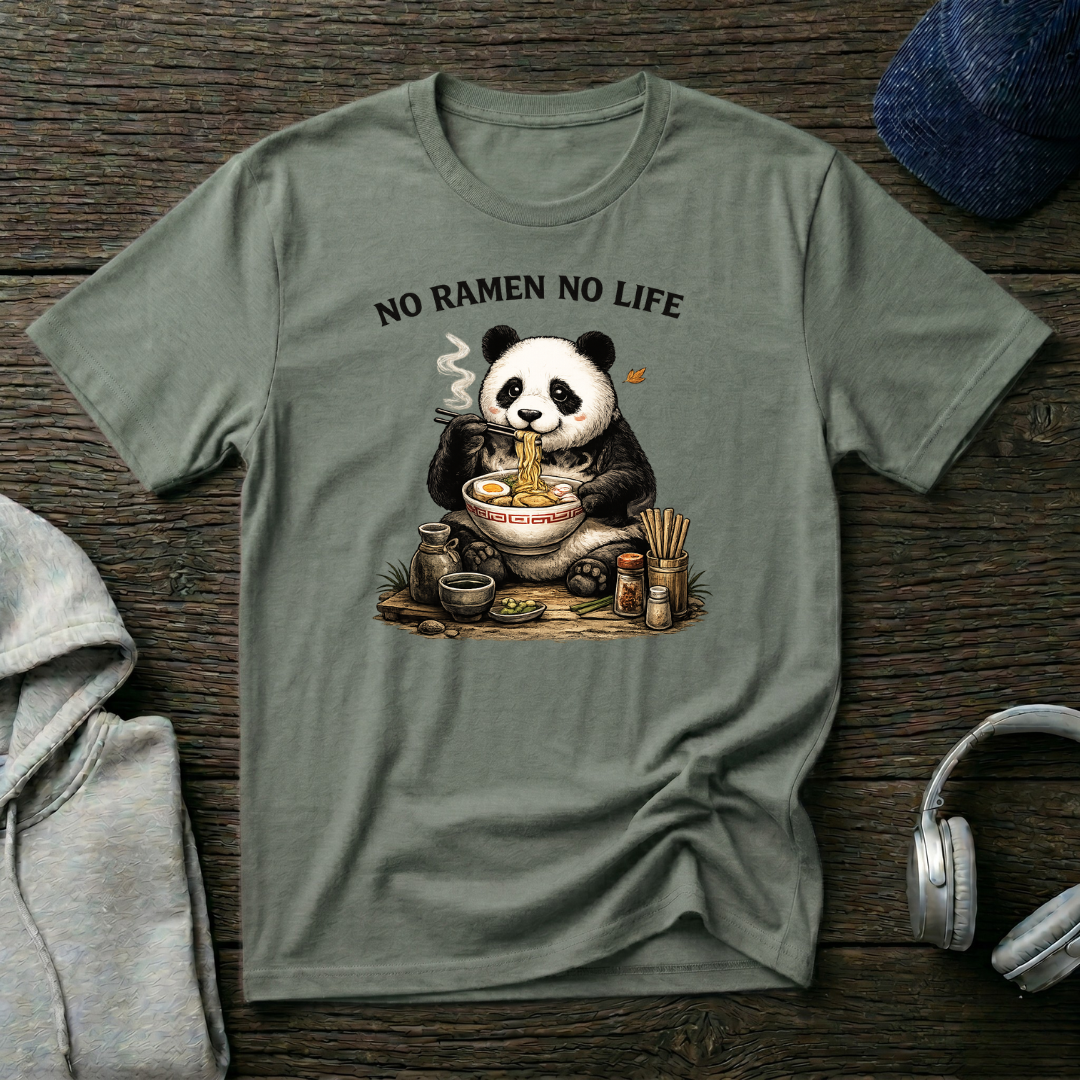 “Funny Panda Ramen T-Shirt – Japanese Food Lover Graphic Tee, Cute Anime Style Streetwear, ‘No Ramen No Life’ Shirt”