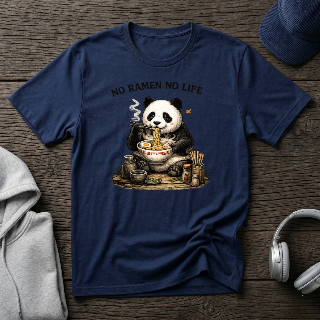 “Funny Panda Ramen T-Shirt – Japanese Food Lover Graphic Tee, Cute Anime Style Streetwear, ‘No Ramen No Life’ Shirt”