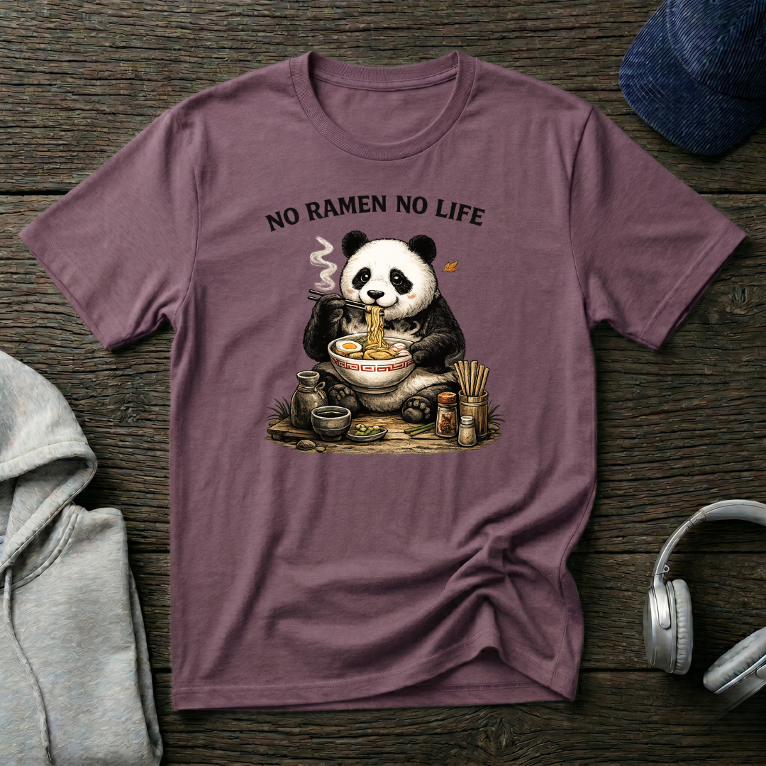 “Funny Panda Ramen T-Shirt – Japanese Food Lover Graphic Tee, Cute Anime Style Streetwear, ‘No Ramen No Life’ Shirt”