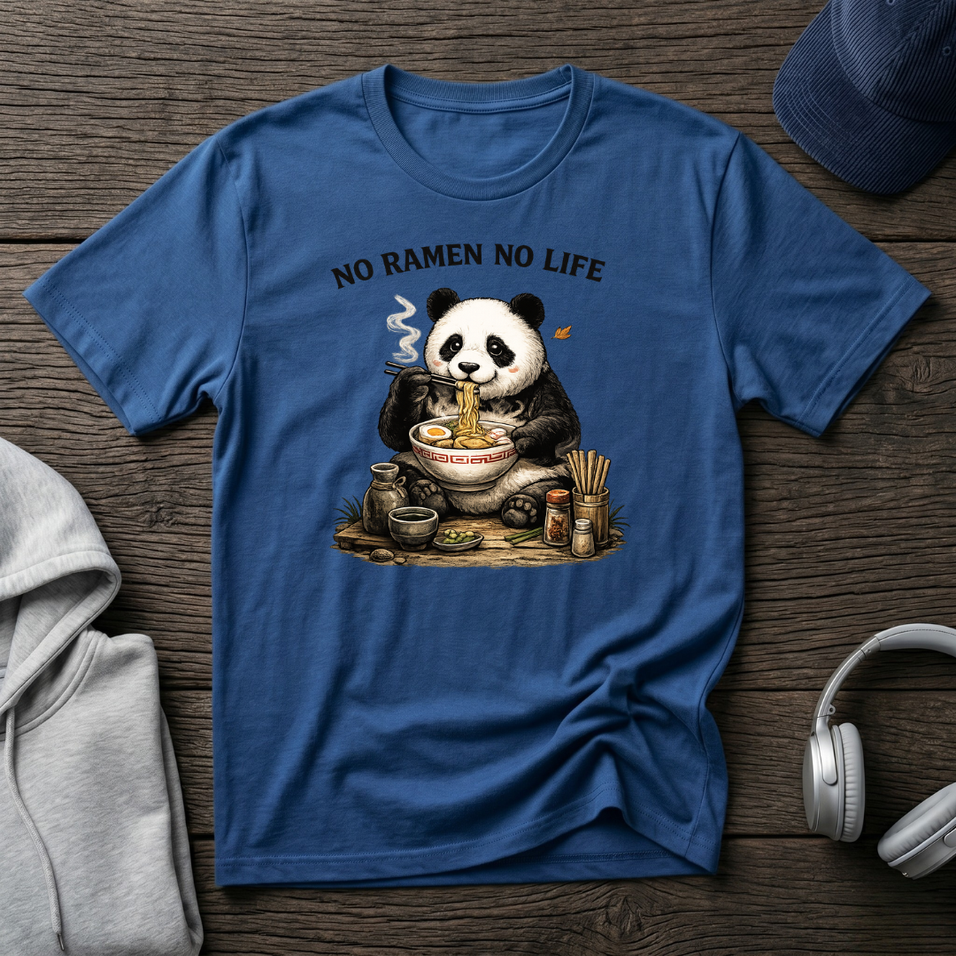 “Funny Panda Ramen T-Shirt – Japanese Food Lover Graphic Tee, Cute Anime Style Streetwear, ‘No Ramen No Life’ Shirt”