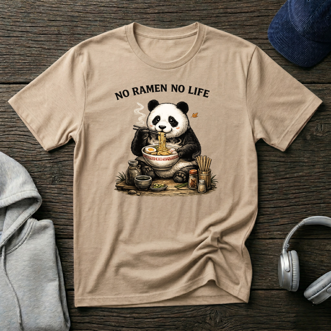 “Funny Panda Ramen T-Shirt – Japanese Food Lover Graphic Tee, Cute Anime Style Streetwear, ‘No Ramen No Life’ Shirt”