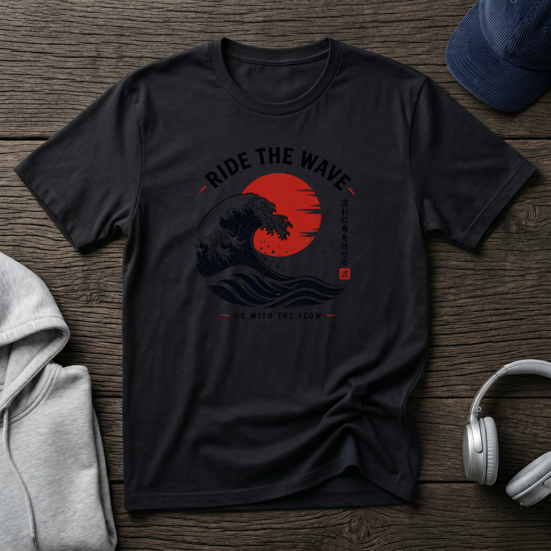 “Go With The Flow T-Shirt – Japanese Wave Graphic Tee, Minimal Zen Streetwear Shirt”