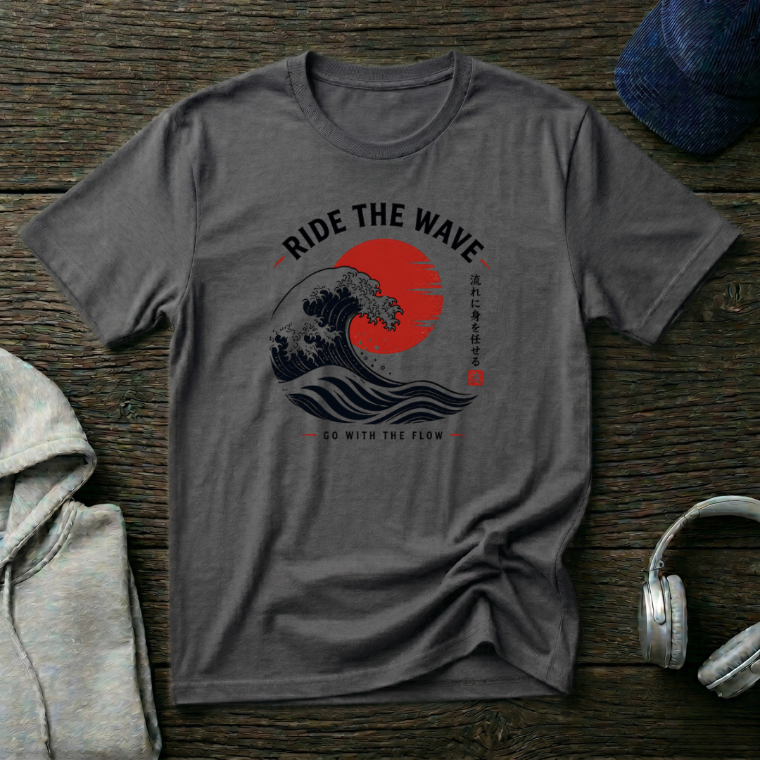 “Go With The Flow T-Shirt – Japanese Wave Graphic Tee, Minimal Zen Streetwear Shirt”