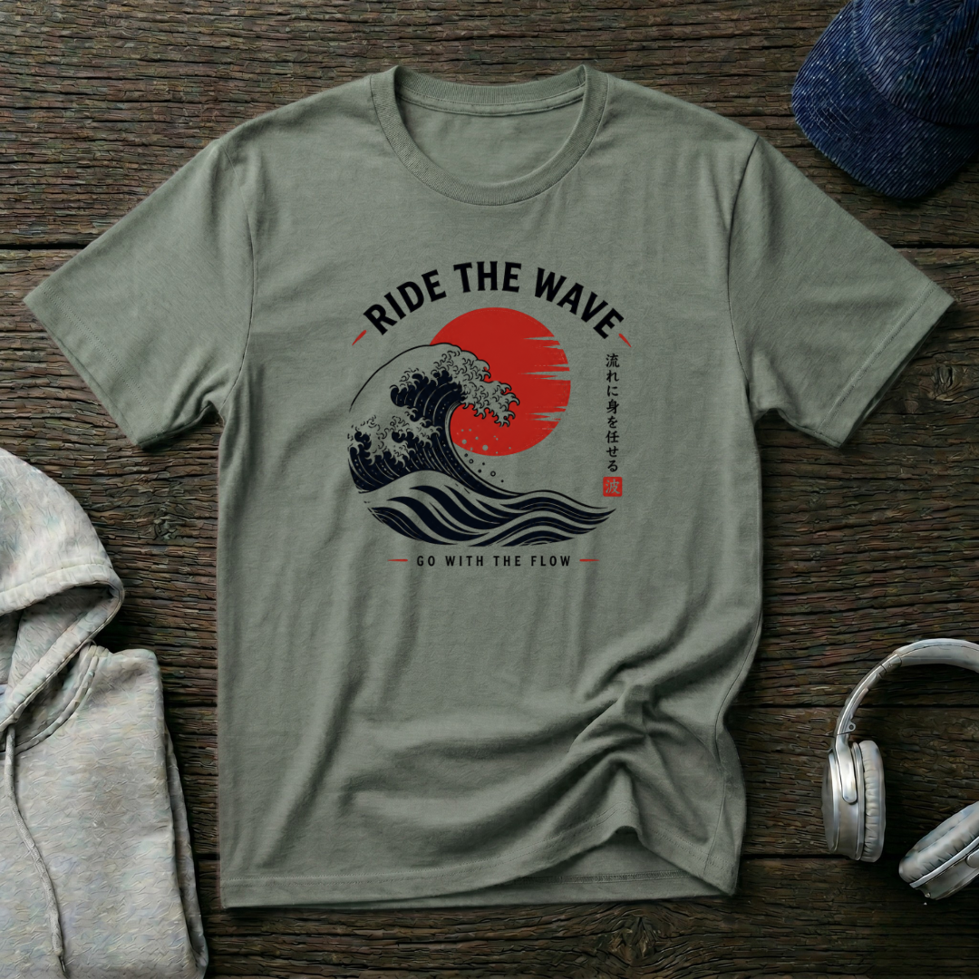 “Go With The Flow T-Shirt – Japanese Wave Graphic Tee, Minimal Zen Streetwear Shirt”