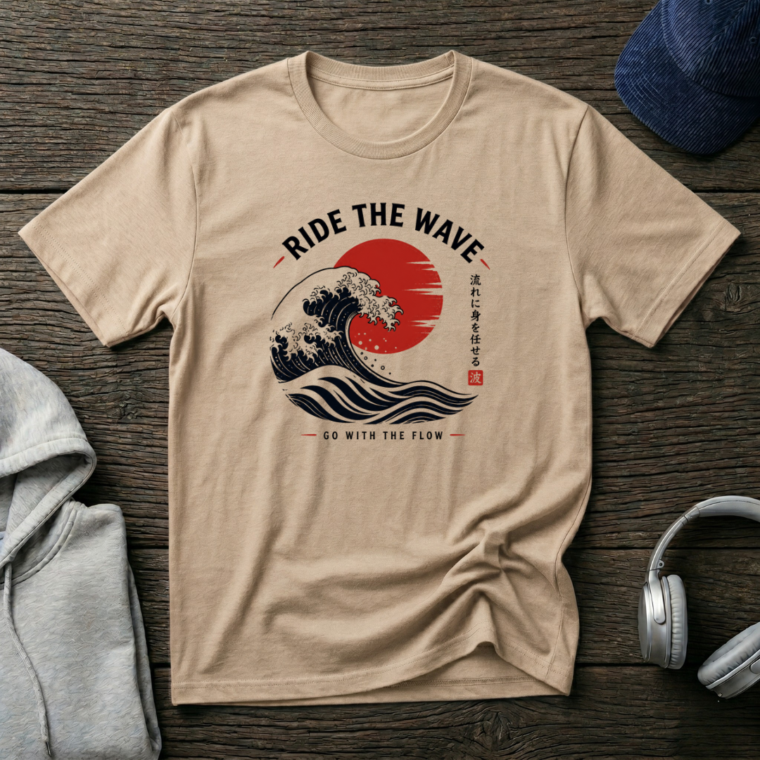 “Go With The Flow T-Shirt – Japanese Wave Graphic Tee, Minimal Zen Streetwear Shirt”
