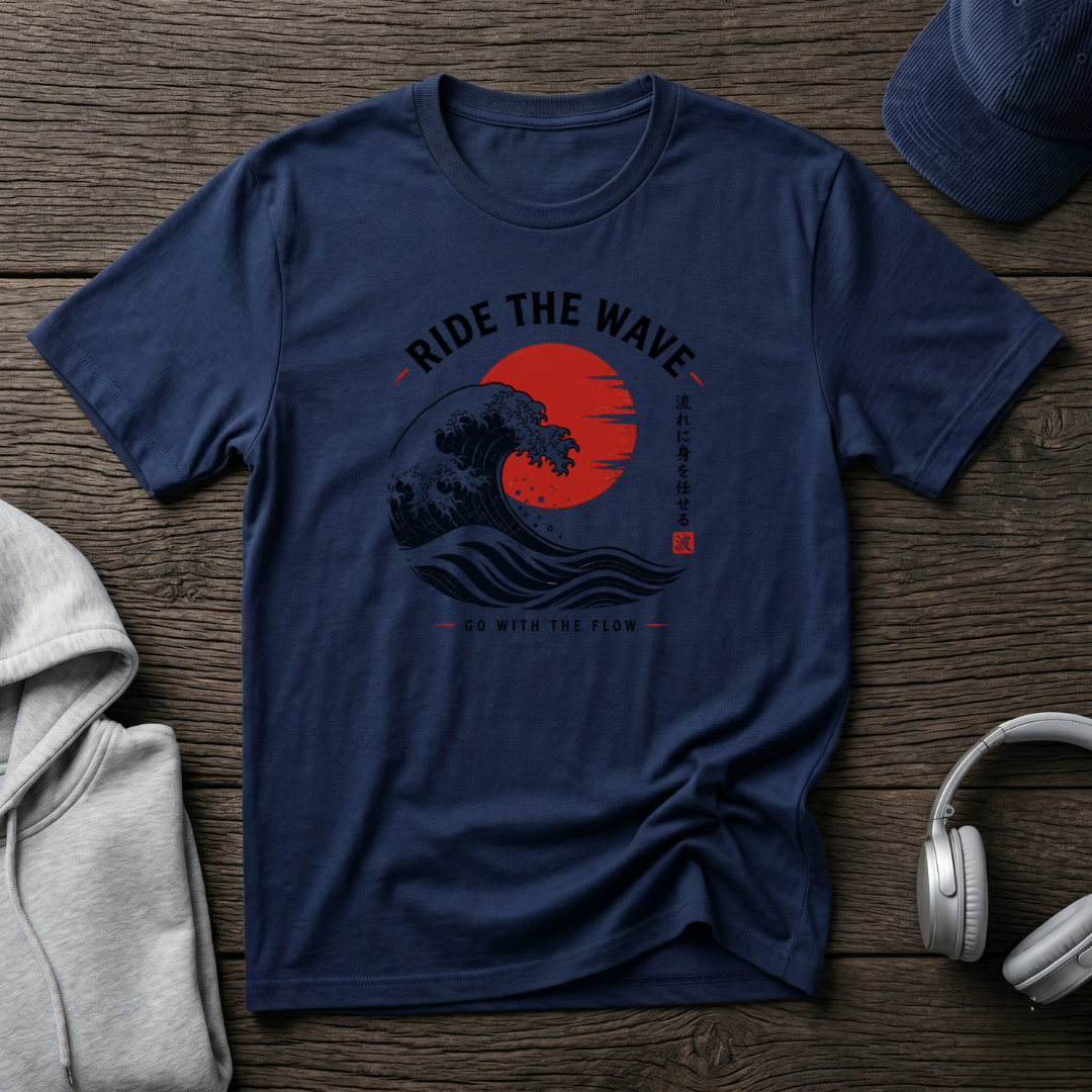 “Go With The Flow T-Shirt – Japanese Wave Graphic Tee, Minimal Zen Streetwear Shirt”