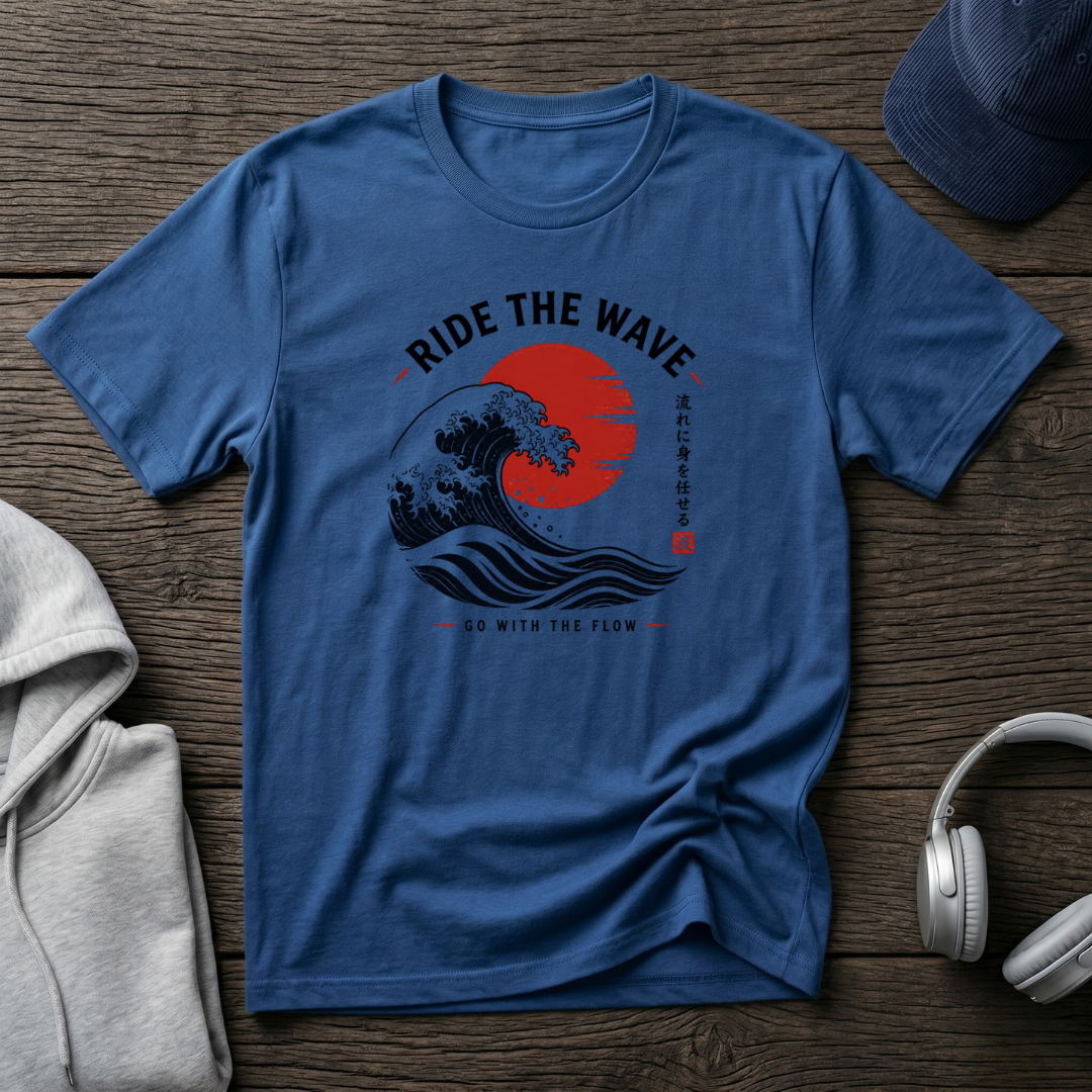 “Go With The Flow T-Shirt – Japanese Wave Graphic Tee, Minimal Zen Streetwear Shirt”
