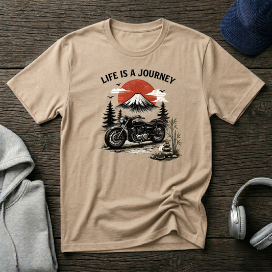 Life Is a Journey T-Shirt – Vintage Motorcycle Graphic Tee, Japanese Mount Fuji Design, Biker Streetwear Shirt”