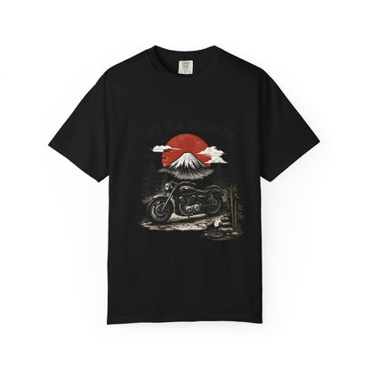 Life Is a Journey T-Shirt – Vintage Motorcycle Graphic Tee, Japanese Mount Fuji Design, Biker Streetwear Shirt”