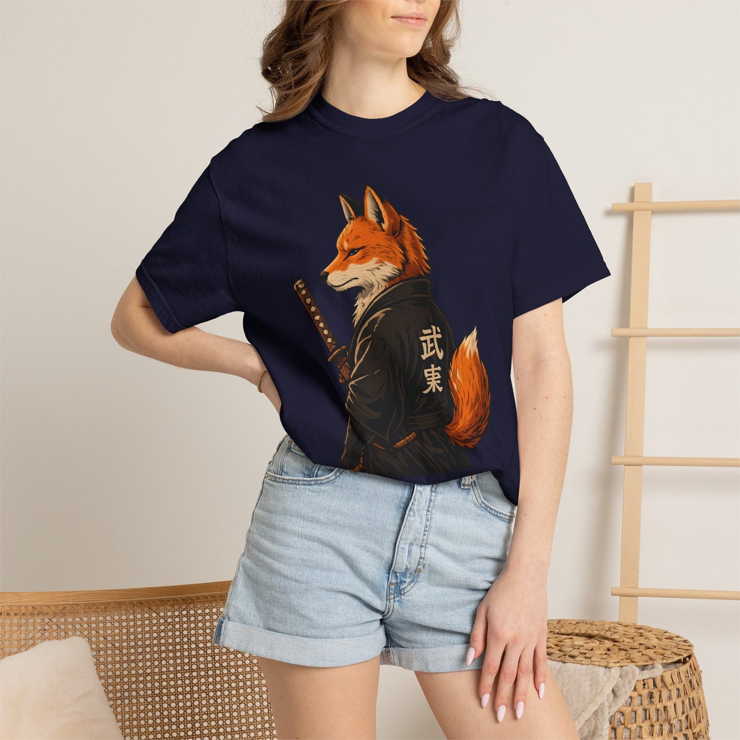 Samurai Fox Japanese Warrior Graphic T-Shirt