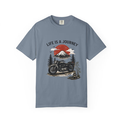 Life Is a Journey T-Shirt – Vintage Motorcycle Graphic Tee, Japanese Mount Fuji Design, Biker Streetwear Shirt”
