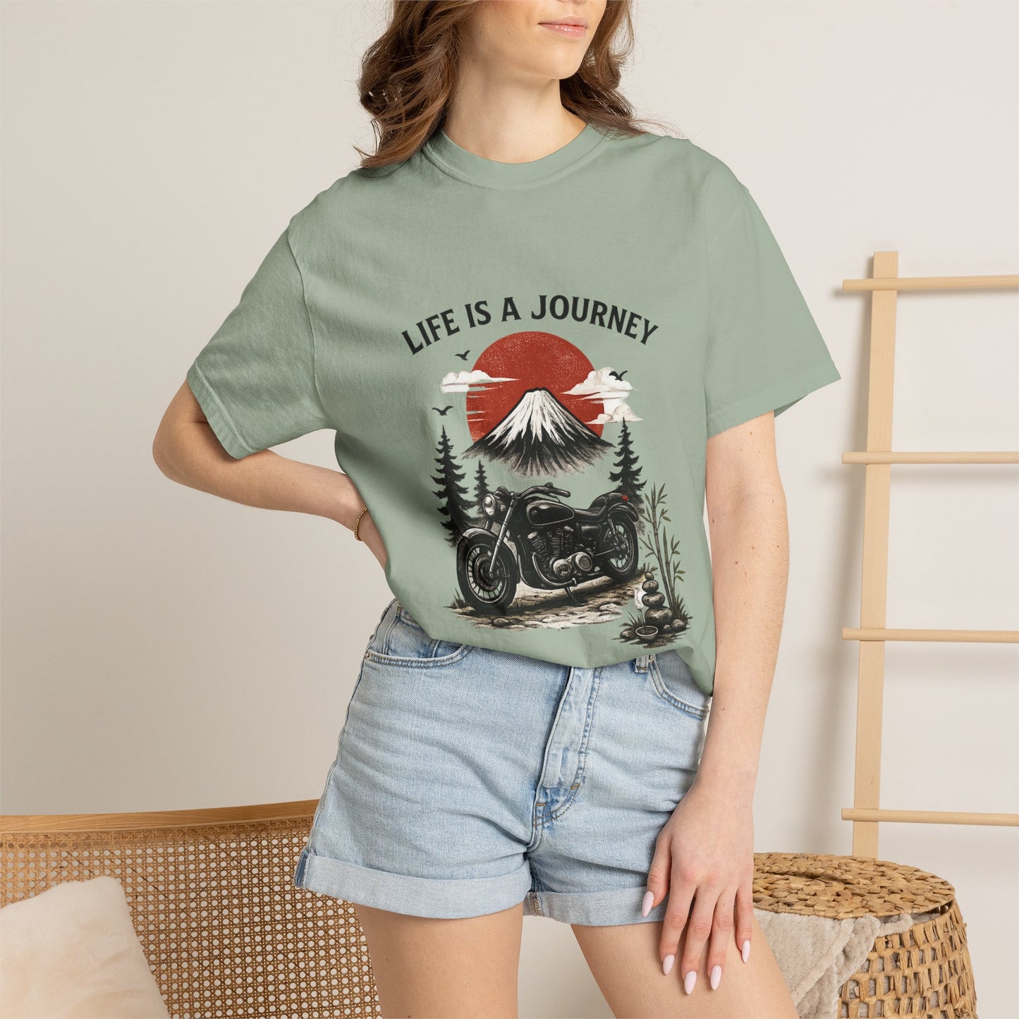 Life Is a Journey T-Shirt – Vintage Motorcycle Graphic Tee, Japanese Mount Fuji Design, Biker Streetwear Shirt”