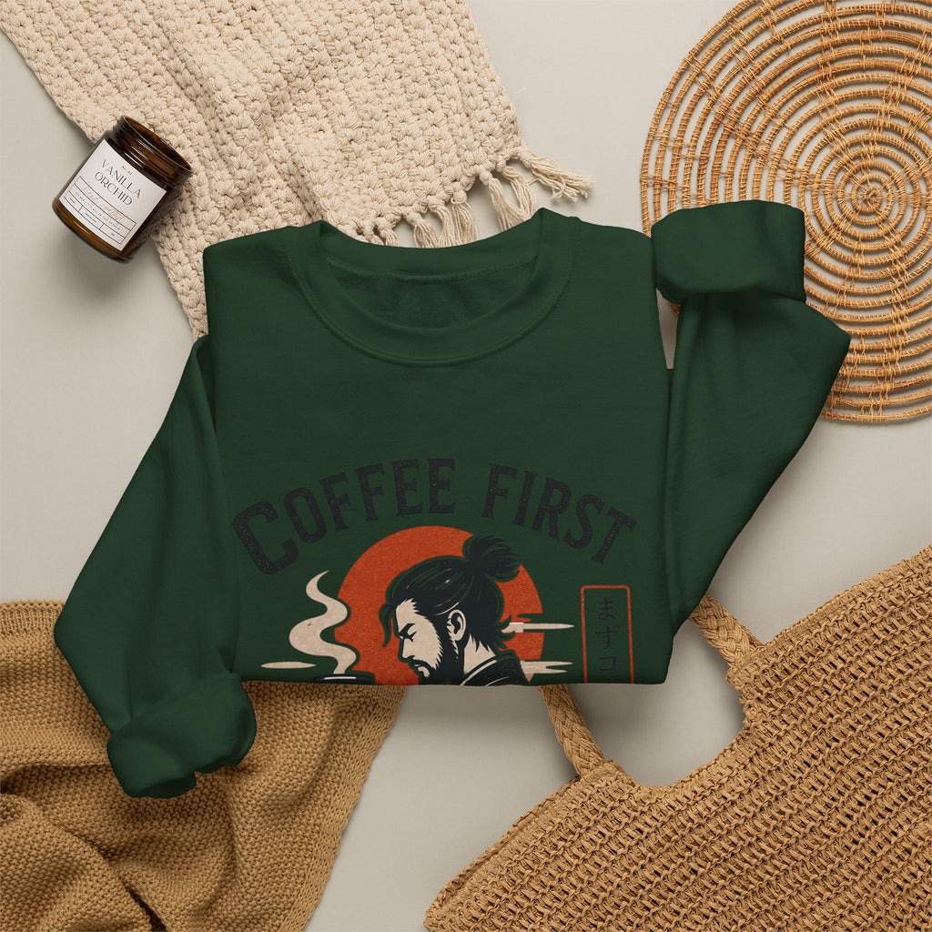 Coffee First Then Conquer Inspirational Coffee Lover Sweatshirt