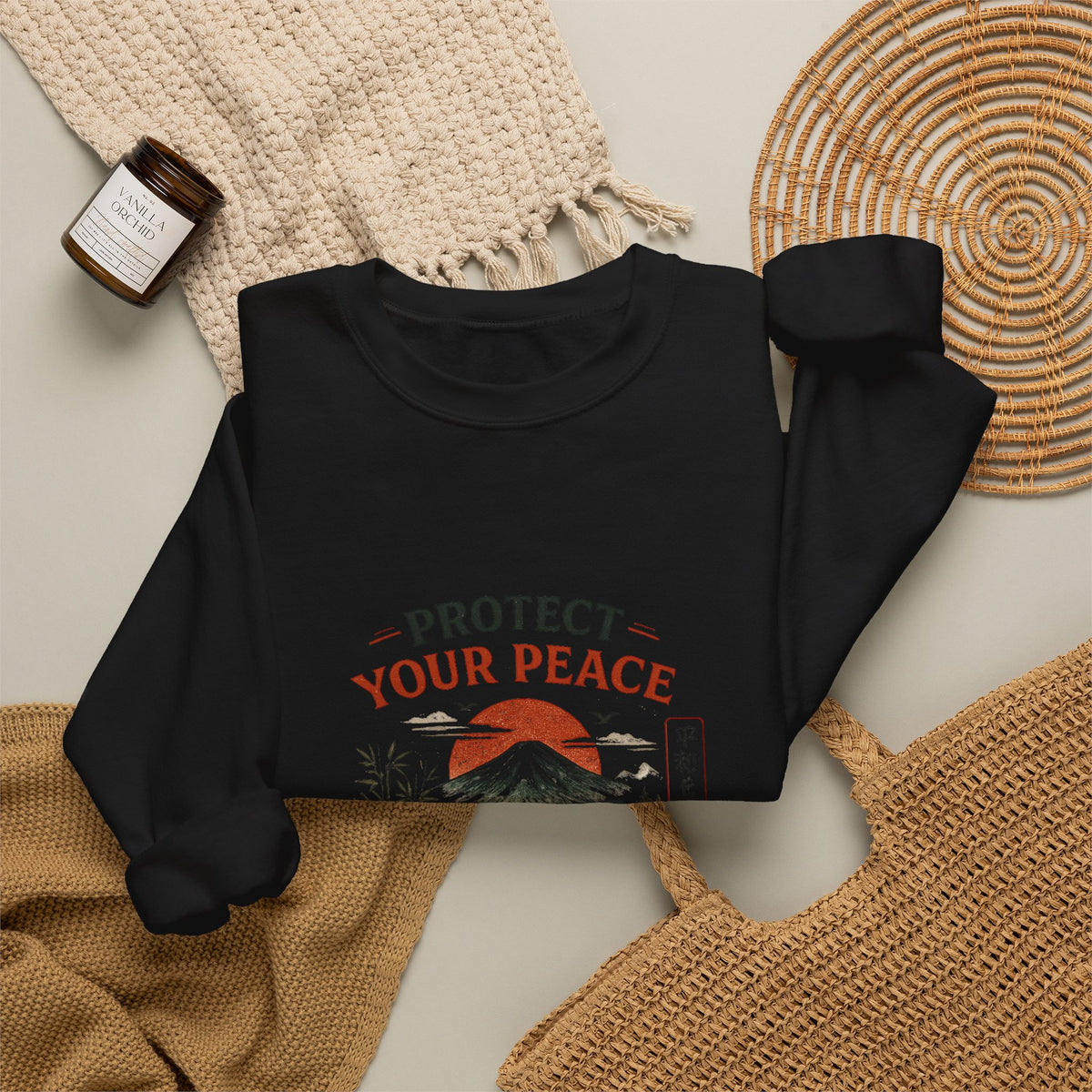 “Protect Your Peace Sweatshirt – Zen Temple Graphic Tee, Calm Mind Japanese Aesthetic Shirt”
